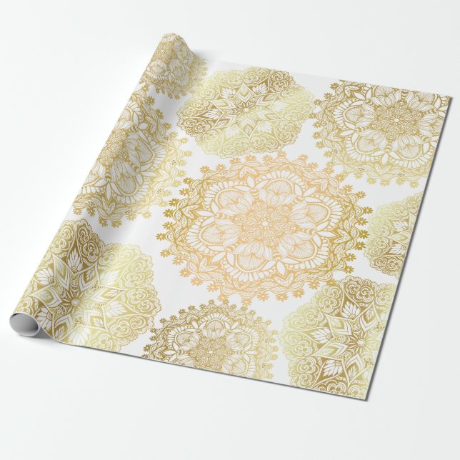 Papel De Regalo Patrón Elegante De Oro Y Mandala Blanca (Desenrollado)