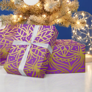 Papel De Regalo Patrón elegante de oro y Mandala Purpel