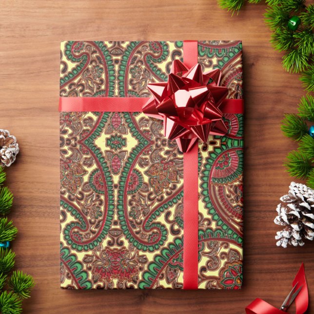 Papel De Regalo Patrón elegante de paisley victoriano rojo verde d (Subido por el creador)