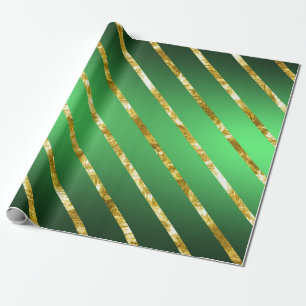 Papel De Regalo Patrón elegante de rayas diagonales verde dorado