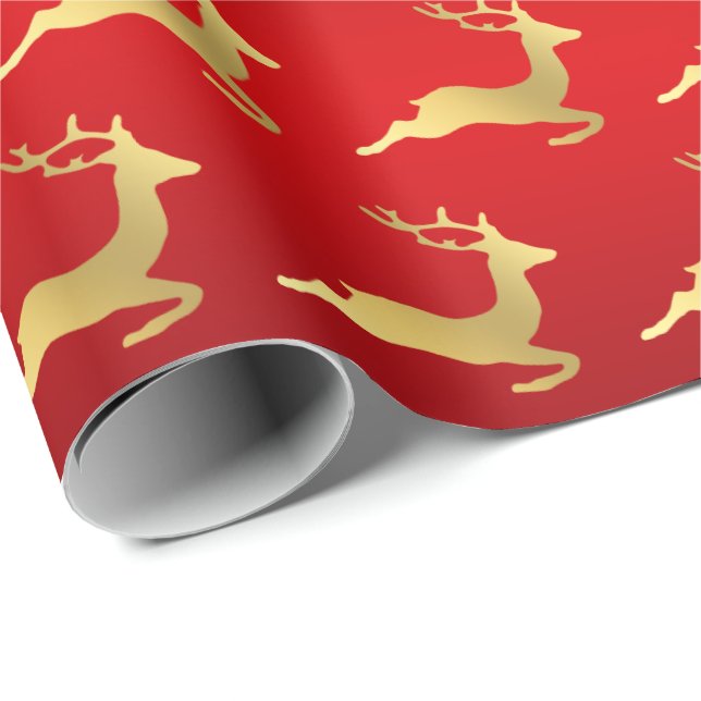Papel De Regalo Patrón elegante de renos de los Navidades de oro (Esquina del rollo)