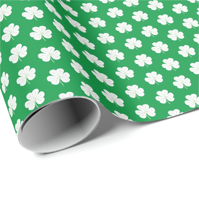 Papel De Regalo Patrón elegante de Shamrock irlandés Green White (Esquina del rollo)