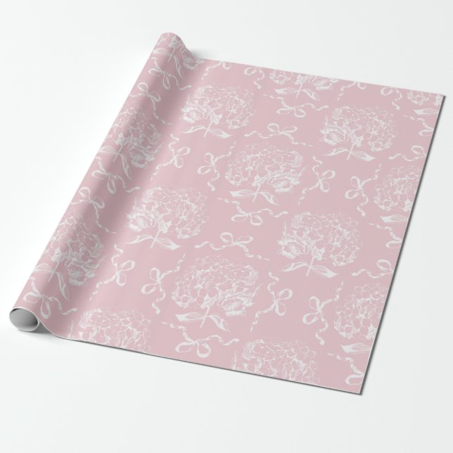 Papel De Regalo Patrón elegante de tocador preppy rosa Hydrangea B (Desenrollado)