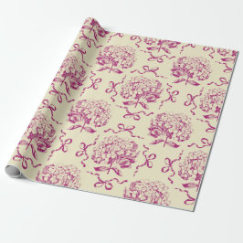 Papel De Regalo Patrón elegante de tocador preppy rosa Hydrangea B