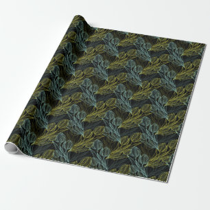 Papel De Regalo Patrón elegante de tulipanes verdes y azules
