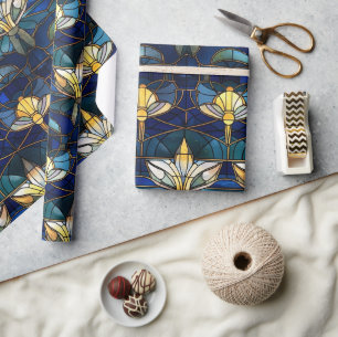 Papel De Regalo Patrón elegante de vidrio manchado de Lotus Faux G