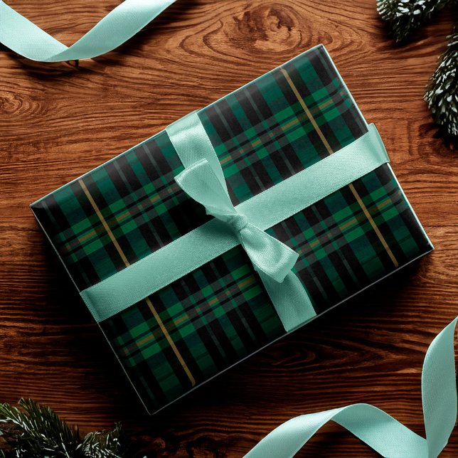 Papel De Regalo Patrón elegante festivo oscuro de plástico verde d (Festive Stylish Dark Forest Green Plaid Pattern Wrapping Paper)