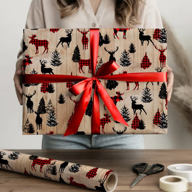 Papel De Regalo Patrón elegante moderno de manguera de lumberjack (Elegant modern lumberjack moose plaid pattern wrapping paper)