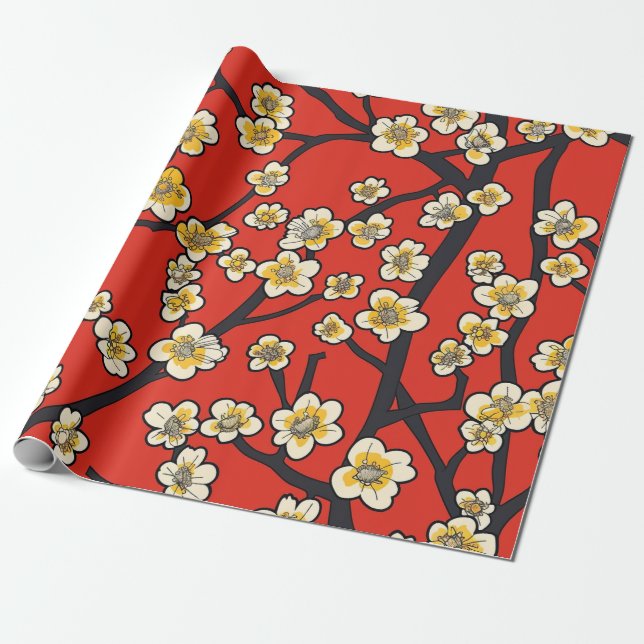 Papel De Regalo Patrón elegante sin foco de flores de cerezo (9) (Desenrollado)