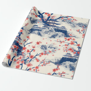 Papel De Regalo Patrón elegante sin soldadura de flores de cerezo 