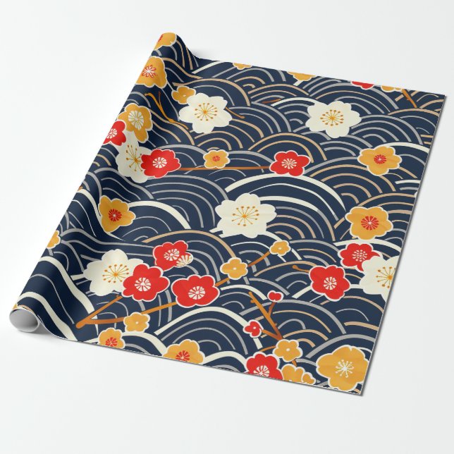 Papel De Regalo Patrón elegante sin soldadura de flores de cerezo  (Desenrollado)