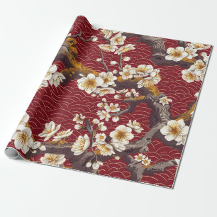 Papel De Regalo Patrón elegante sin soldadura de flores de cerezo 