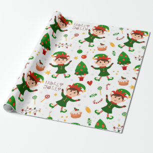 Papel De Regalo Patrón Elf de Navidades Cuadros