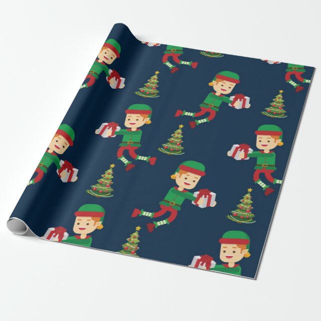 Papel De Regalo Patrón Elf de Navidades Cuadros (Desenrollado)