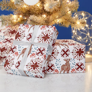 Papel De Regalo Patrón Escandinavo Deer y Kaleidoscope