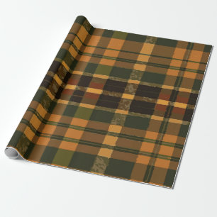 Papel De Regalo Patrón Escocés Amarillo Verde y Marrón Rústico Aco