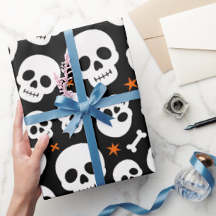 Papel De Regalo Patrón espeluznante de cráneo lindo de Halloween
