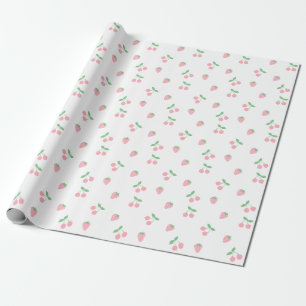 Papel De Regalo Patrón estético de fresa de cereza de color rosa b