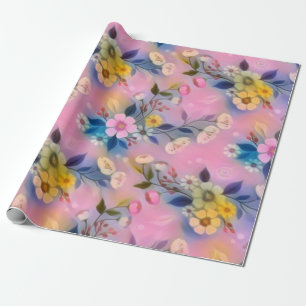 Papel De Regalo Patrón Estético Rosa Con Flores Amarillas