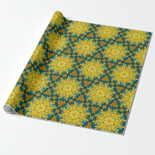 Papel De Regalo Patrón estrella de color azul turquesa y dorado