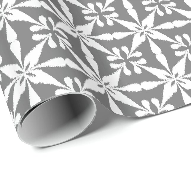 Papel De Regalo Patrón Estrella de Ikat - Gris / Gris y blanco (Esquina del rollo)