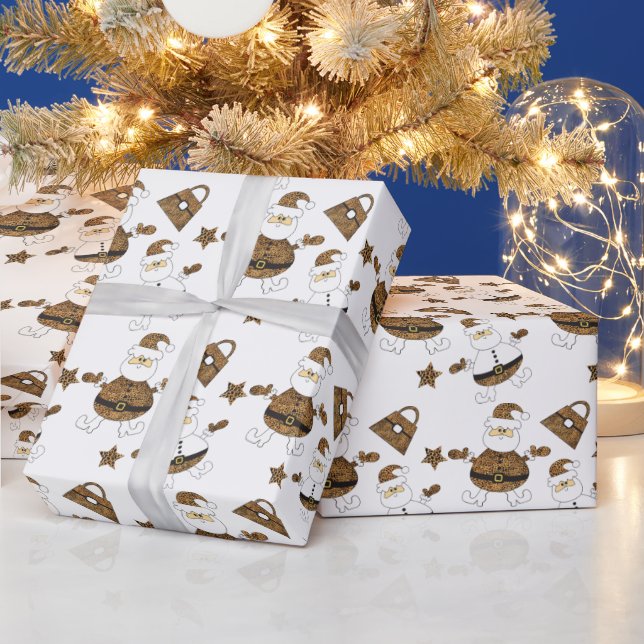 Papel De Regalo Patrón Estrella De Leopardo Santa Purse En Blanco (Vacaciones)