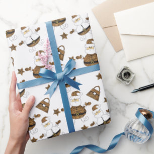 Papel De Regalo Patrón Estrella De Leopardo Santa Purse En Blanco