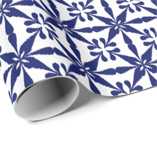Papel De Regalo Patrón Estrella Ikat - Azul y blanco de la Marina
