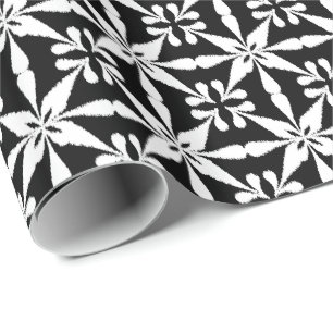 Papel De Regalo Patrón Estrella Ikat - Blanco y negro