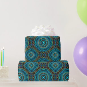 Papel De Regalo Patrón estrella redonda de Mandala verde Verde azu