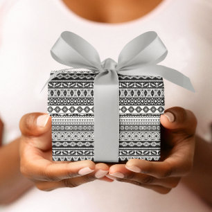 Papel De Regalo Patrón Étnico Africano Tribal Blanco Negro