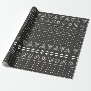 Papel De Regalo Patrón étnico tribal blanco y negro con geométr
