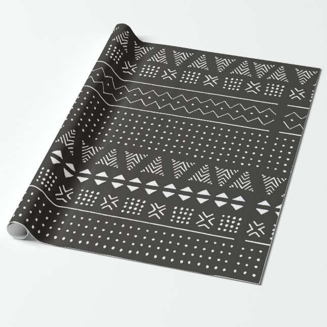 Papel De Regalo Patrón étnico tribal blanco y negro con geométrica (Desenrollado)