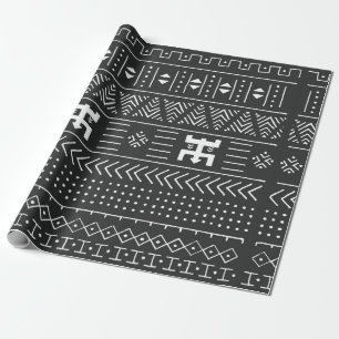 Papel De Regalo Patrón étnico tribal blanco y negro con geométrica
