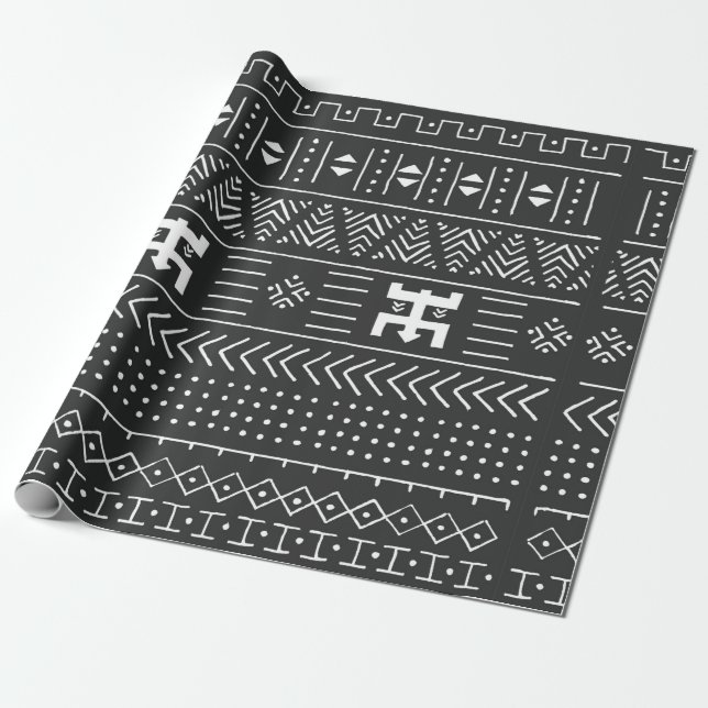 Papel De Regalo Patrón étnico tribal blanco y negro con geométrica (Desenrollado)