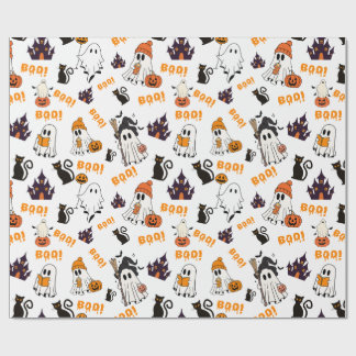 Papel De Regalo Patrón fantasma de Halloween lindo - Gatos negros 