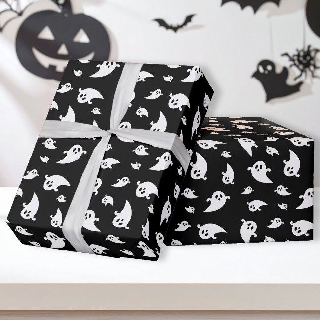 Papel De Regalo Patrón Fantasma En Halloween Negro Cute Playas (Subido por el creador)
