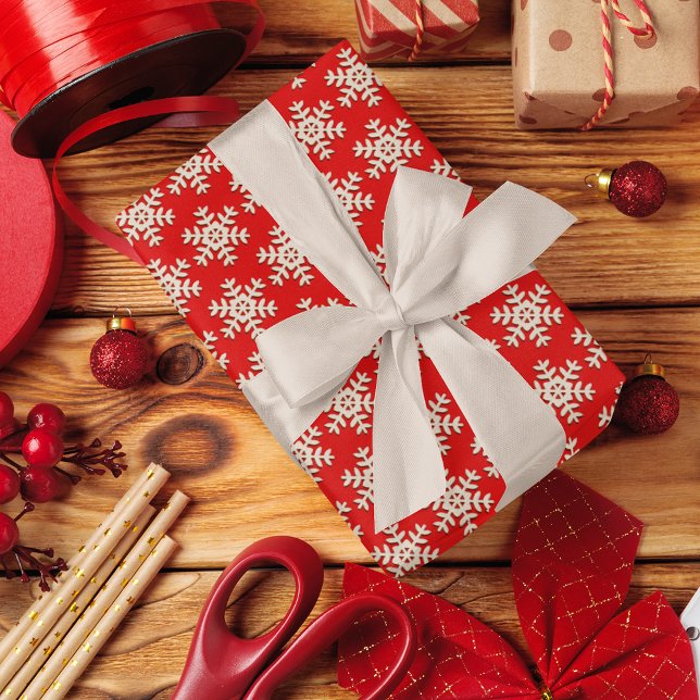 Papel De Regalo Patrón Faux Wood Snflake En Rojo Sólido (Subido por el creador)