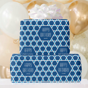 Papel De Regalo Patrón Feliz Cumpleaños Estrella Azul Personalizad