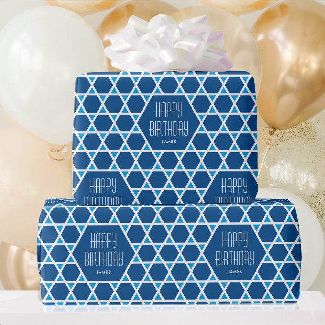 Papel De Regalo Patrón Feliz Cumpleaños Estrella Azul Personalizad (Subido por el creador)