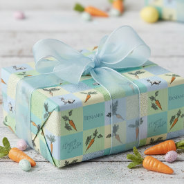 Papel De Regalo Patrón Feliz de Pascua de conejos y zanahorias