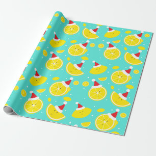 Papel De Regalo Patrón Feliz Lemons Santa Hats