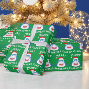 Papel De Regalo Patrón Feliz Tiburón Navidad Divertido Santa Tibur
