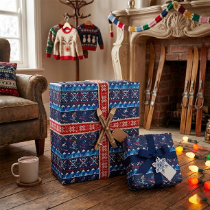 Papel De Regalo Patrón feo de esquí navideño festivo 