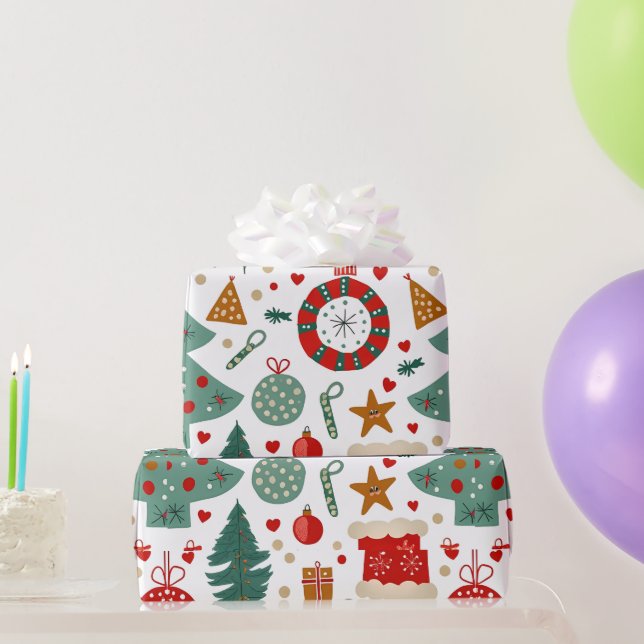 Papel De Regalo Patrón festivo alegre con iconos festivos (Regalos de fiesta)