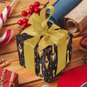 Papel De Regalo Patrón festivo con botellas de champán de oro