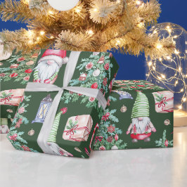 Papel De Regalo Patrón festivo de árbol de Navidad con gnomo lindo
