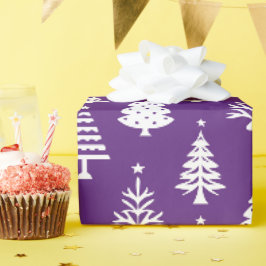Papel De Regalo Patrón festivo de árbol de Navidad púrpura y blanc