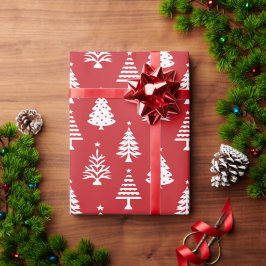 Papel De Regalo Patrón festivo de árbol de Navidad rojo y blanco