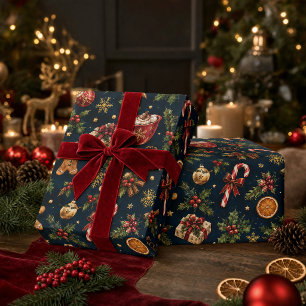 Papel De Regalo Patrón festivo de cacao caliente con bastón de car